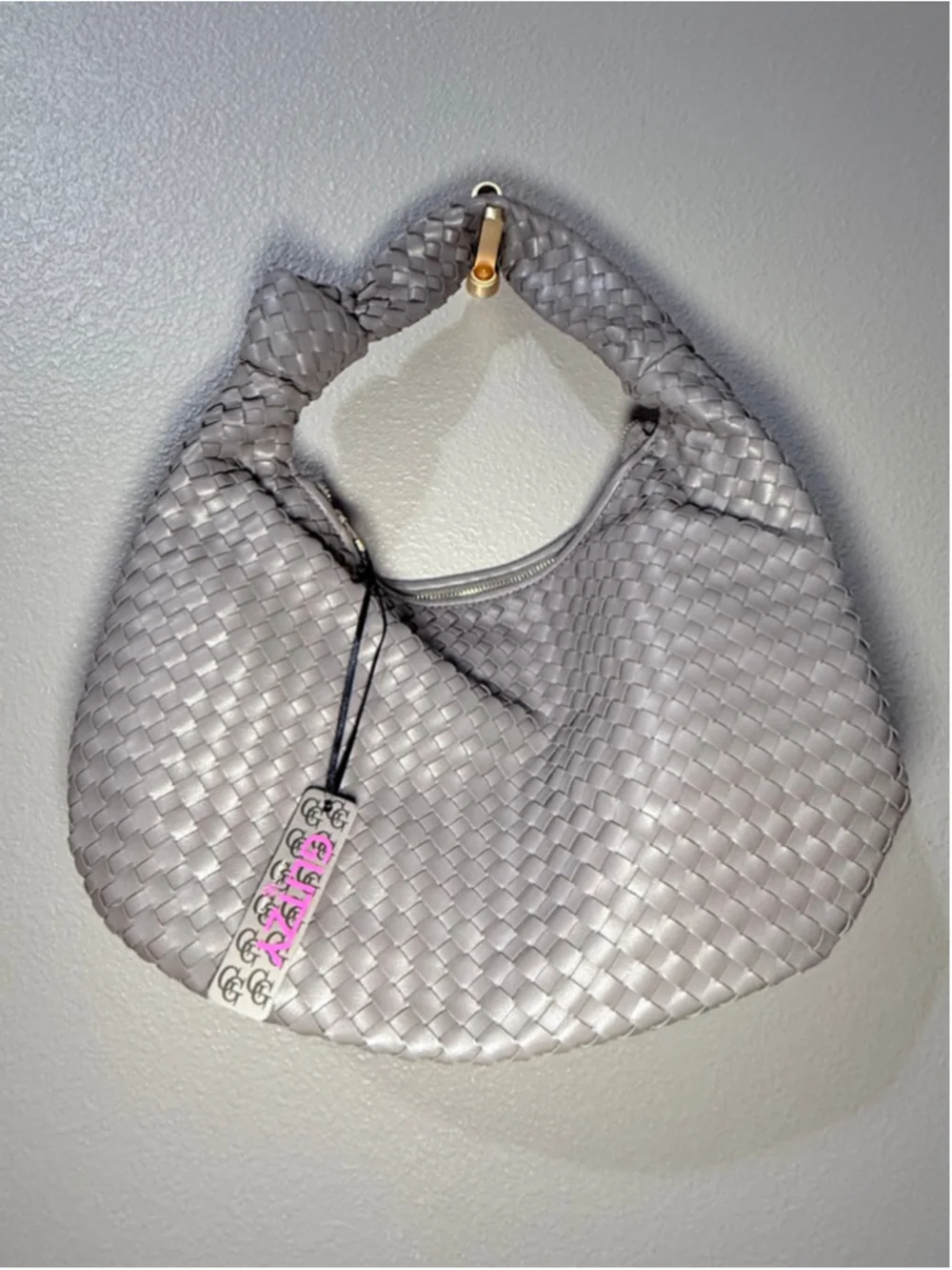 Women's Gray Woven Shoulder Bag